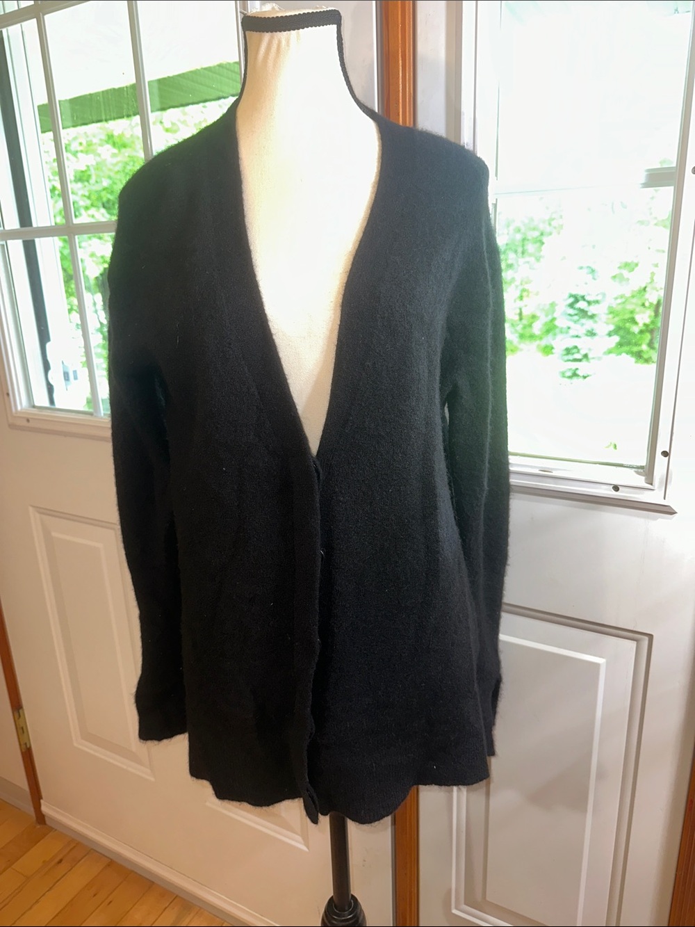 3.1 Phillip Lim Black Cashmere Blend V-Neck Cardigan with Hidden Buttons